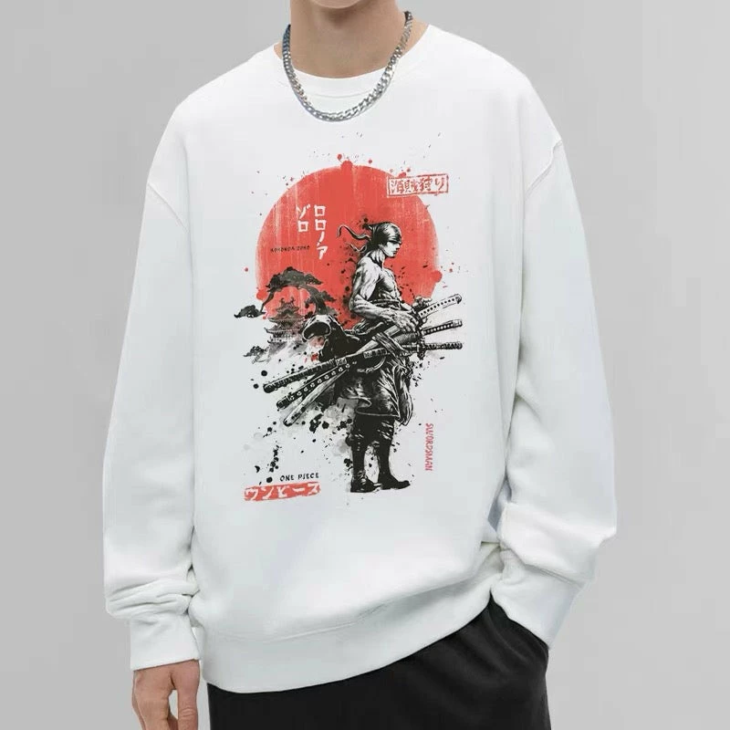 New Zoro, Luffy And Sanji Watercolor Style White Sweatshirt 1 New Zoro, Luffy And Sanji Watercolor Style White Sweatshirt