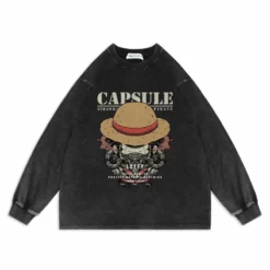 New One Piece Black Long-sleeve T-shirt