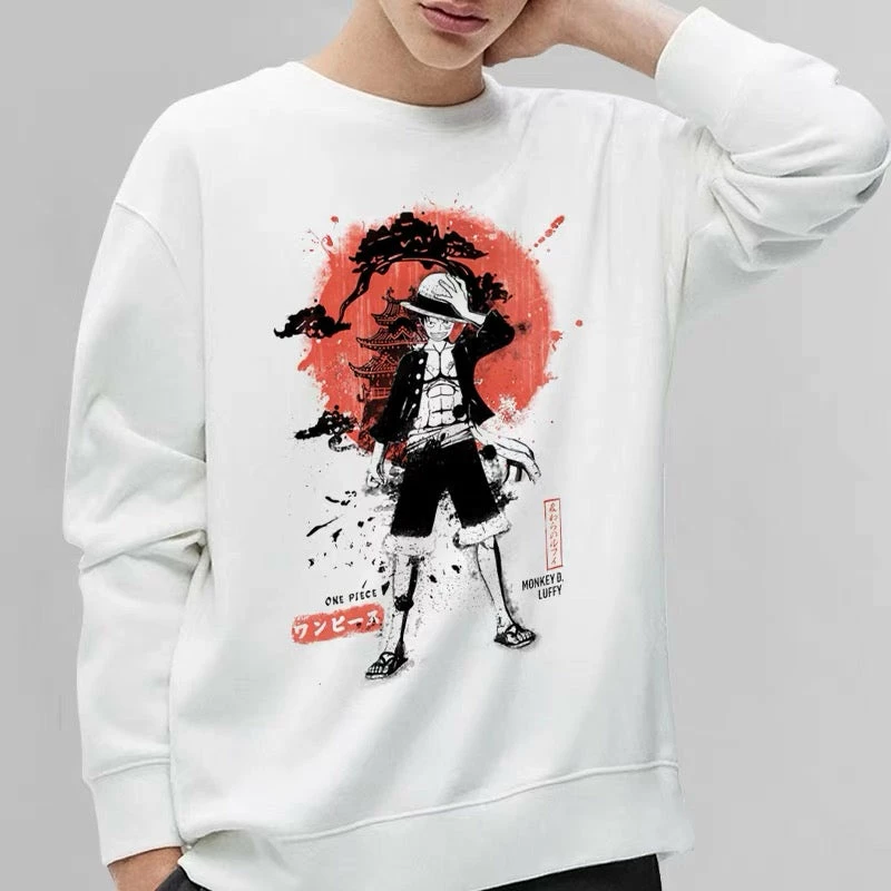 New Zoro, Luffy And Sanji Watercolor Style White Sweatshirt 2 New Zoro, Luffy And Sanji Watercolor Style White Sweatshirt - Image 2