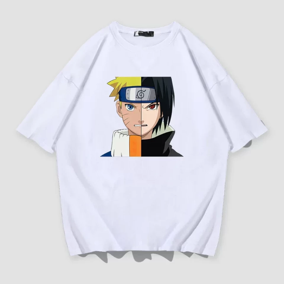 New Naruto Uzumaki And Sasuke Uchiha Half Face Summer T-shirt 3 New Naruto Uzumaki And Sasuke Uchiha Half Face Summer T-shirt - Image 3