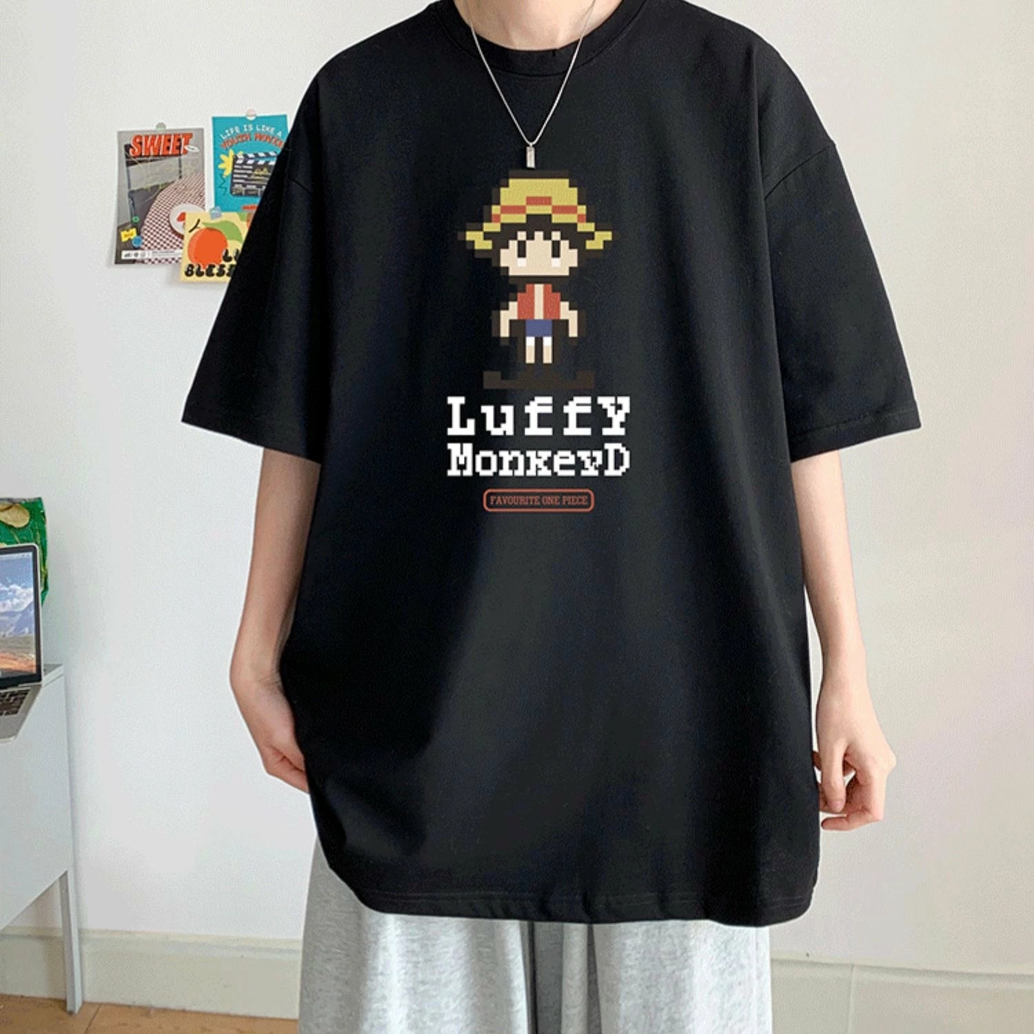 New Cute Monkey D. Luffy Pixel Summer T-shirt 5 New Cute Monkey D. Luffy Pixel Summer T-shirt - Image 5