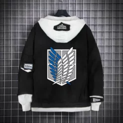 New Attack On Titan Black Layered Hooded Denim Jacket