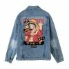Circumtoy One Piece Character Printing Blue Denim Jacket