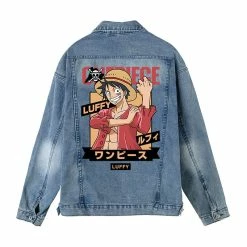 Circumtoy One Piece Character Printing Blue Denim Jacket
