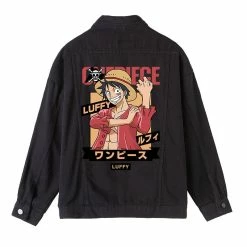 Circumtoy One Piece Character Printing Black Denim Jacket