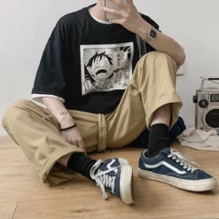 Circumtoy One Piece Stampede Anime Monkey D. Luffy Yelling T-shirt -accessories outlet store blacktee 2048x