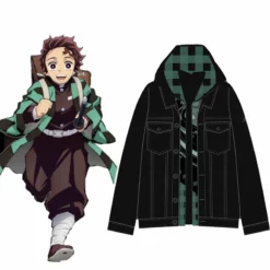 New Demon Slayer Tanjiro Kamado Double Layer Denim Hooded Jacket