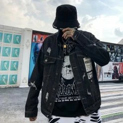 New Thanos Infinity Gauntlet Men Ripped Denim Jacket -accessories outlet store jacketfrontside 2048x