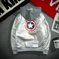 Circumtoy Captain America PU Leather Baseball Hooded Jacket