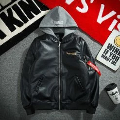 Circumtoy Captain America PU Leather Baseball Hooded Jacket -accessories outlet store leather jacket black2 2048x