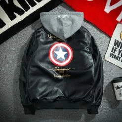 Circumtoy Captain America PU Leather Baseball Hooded Jacket -accessories outlet store leather jacket black 2048x