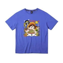 New One Piece Luffy Eating Ramen Summer T-shirt -accessories outlet store luffyeatingnoodleblue 2048x