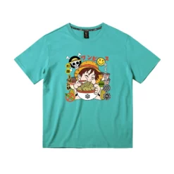 New One Piece Luffy Eating Ramen Summer T-shirt -accessories outlet store luffyeatingnoodlegreen 2048x