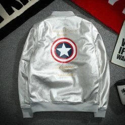 Circumtoy Captain America PU Leather Baseball Hooded Jacket -accessories outlet store no hood silver 2048x