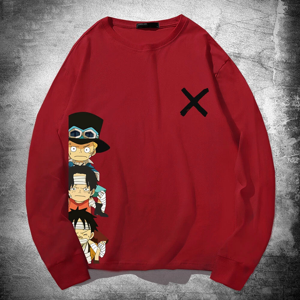 Circumtoy One Piece Cartoon Luffy, Ace And Sabo Crossmark Long-Sleeve Tee 4 Circumtoy One Piece Cartoon Luffy, Ace And Sabo Crossmark Long-Sleeve Tee - Image 4