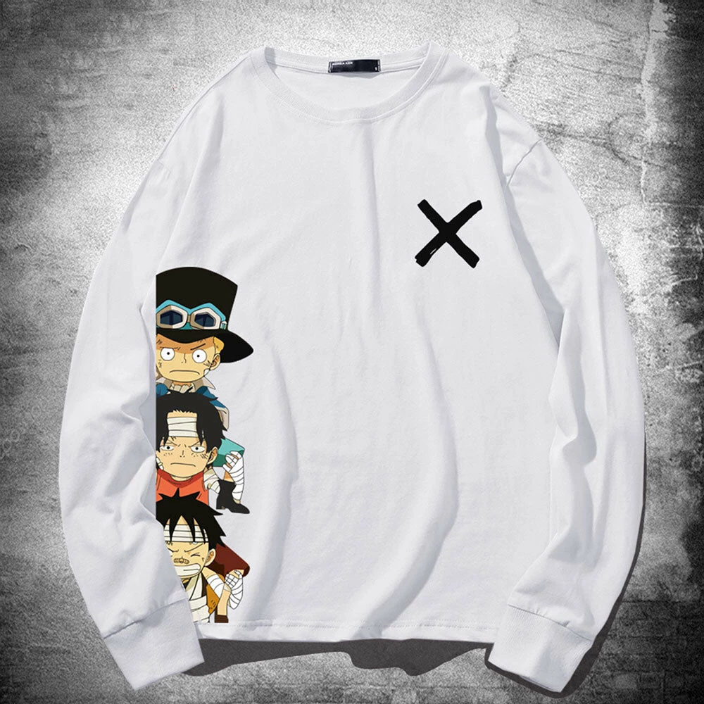 Circumtoy One Piece Cartoon Luffy, Ace And Sabo Crossmark Long-Sleeve Tee 2 Circumtoy One Piece Cartoon Luffy, Ace And Sabo Crossmark Long-Sleeve Tee - Image 2