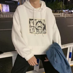 New One Piece Stampede Anime Monkey D. Luffy Yelling Hoodie -accessories outlet store whiteonepiecehoodie 2048x