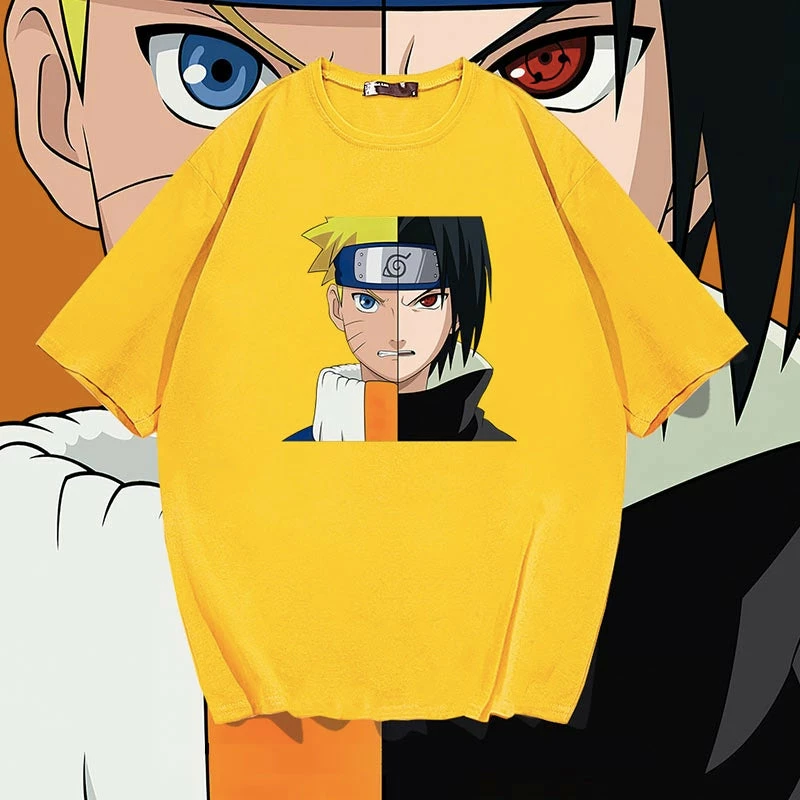 New Naruto Uzumaki And Sasuke Uchiha Half Face Summer T-shirt 2 New Naruto Uzumaki And Sasuke Uchiha Half Face Summer T-shirt - Image 2